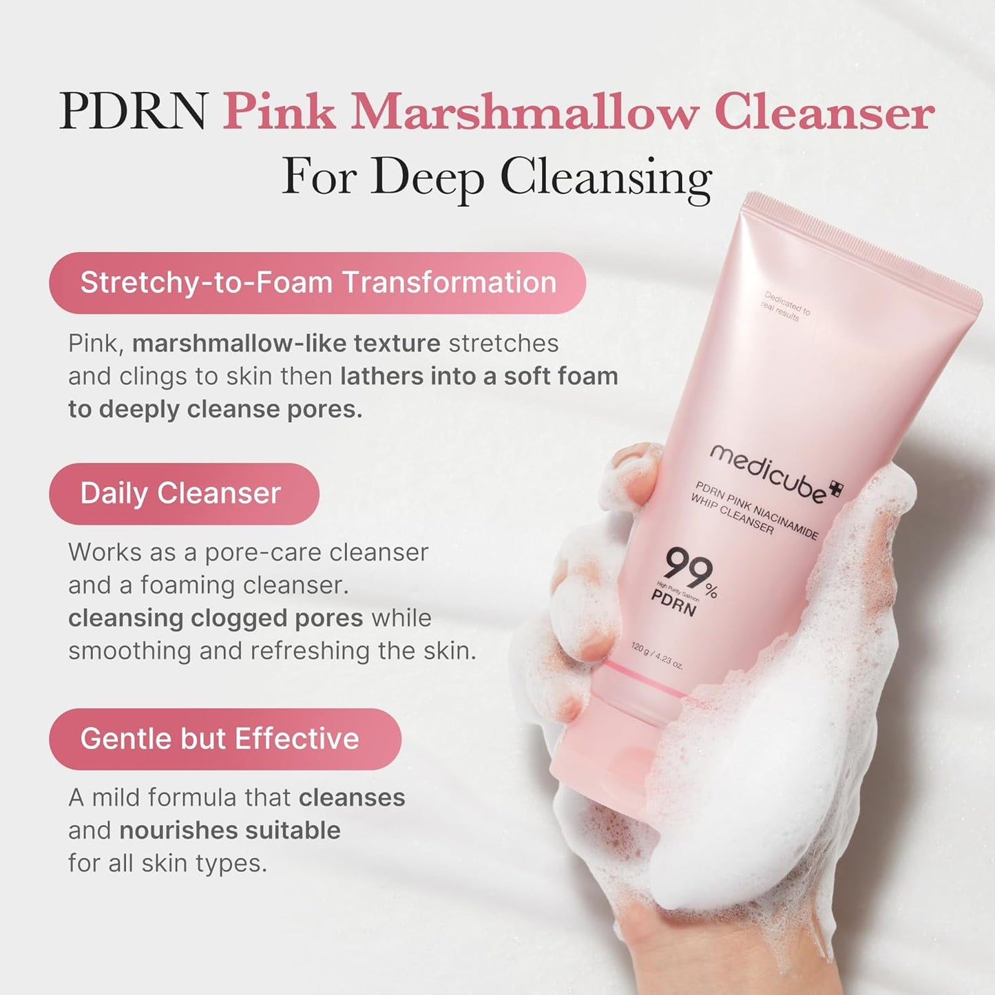 PDRN Marshmallow Whip Cleanser | Face Wash, Cleansing Foam for Pore Care & Uneven Skin Tone | Gentle Daily Deep Cleansing | Hydrating and Nourishing Facial Cleanser | Korean Skincare