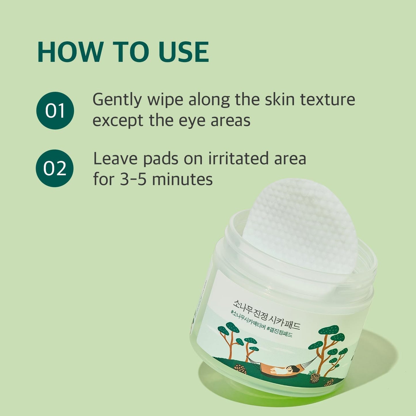 Pine Calming Cica Pad 50Pcs, 7Cm Wide Cooling and Soothing Toner Pads with Pine Cica, BHA + LHA, and Hyaluronic Acid for Heated, Acne-Prone Skin, Multi-Zone Hydration, Korean Skincare