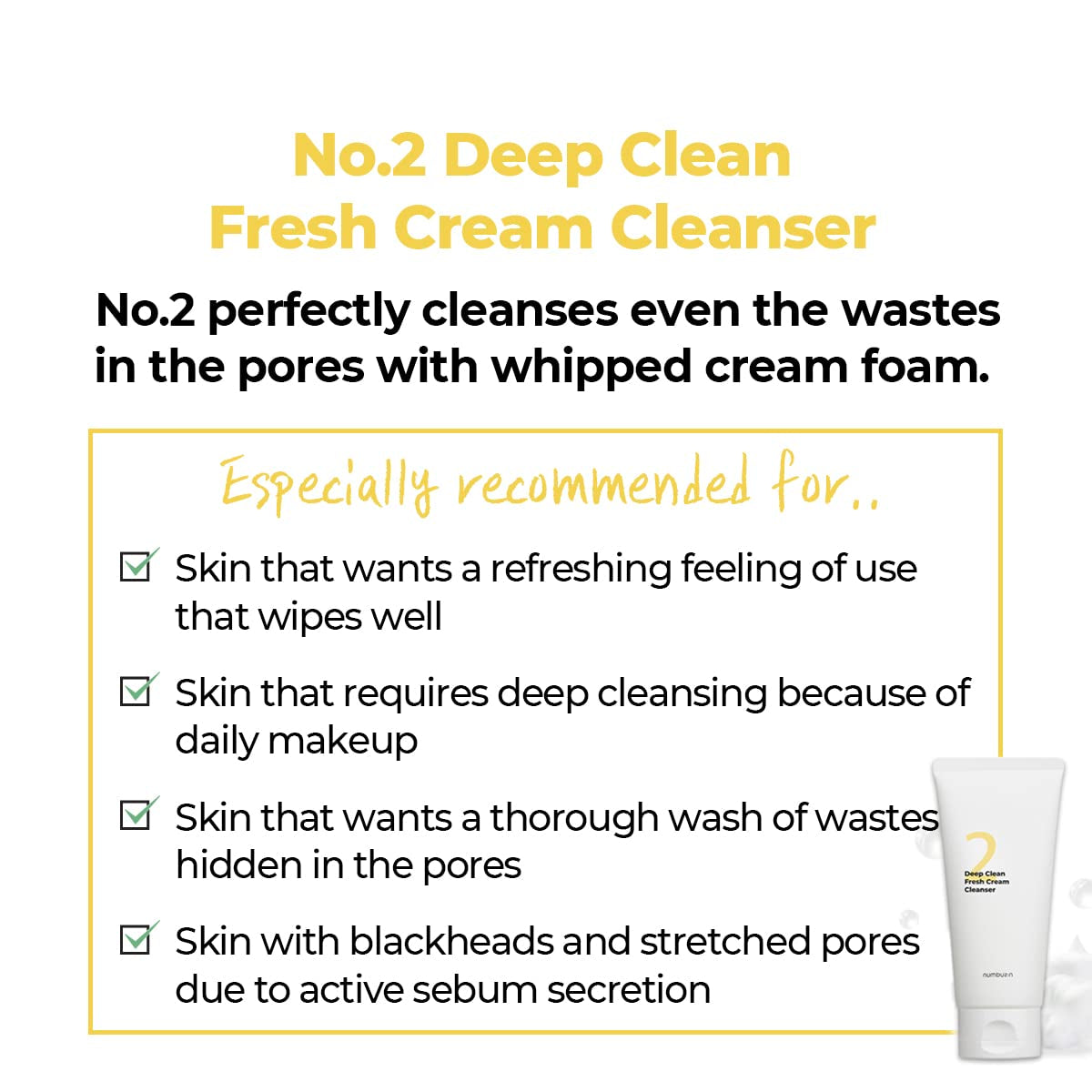 No.2 Cleansing Foam | Deep Clean Fresh Cream Cleanser | Foam Cleanser, Gentle Exfoliation, Deep Cleansing, Natural Ingredients | Blackheads, Excess Oil, Dead Skin Cells | 4.05 Fl. Oz.