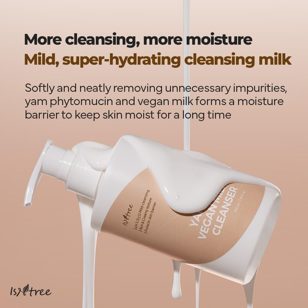 Yam Root Vegan Milk Cleanser 220Ml, 7.43 Fl.Oz | Korean Facial Cleanser for Sensitive Skin | Rich & Creamy Texture | Hydrating & Mild | Vegan & Cruelty-Free Skincare