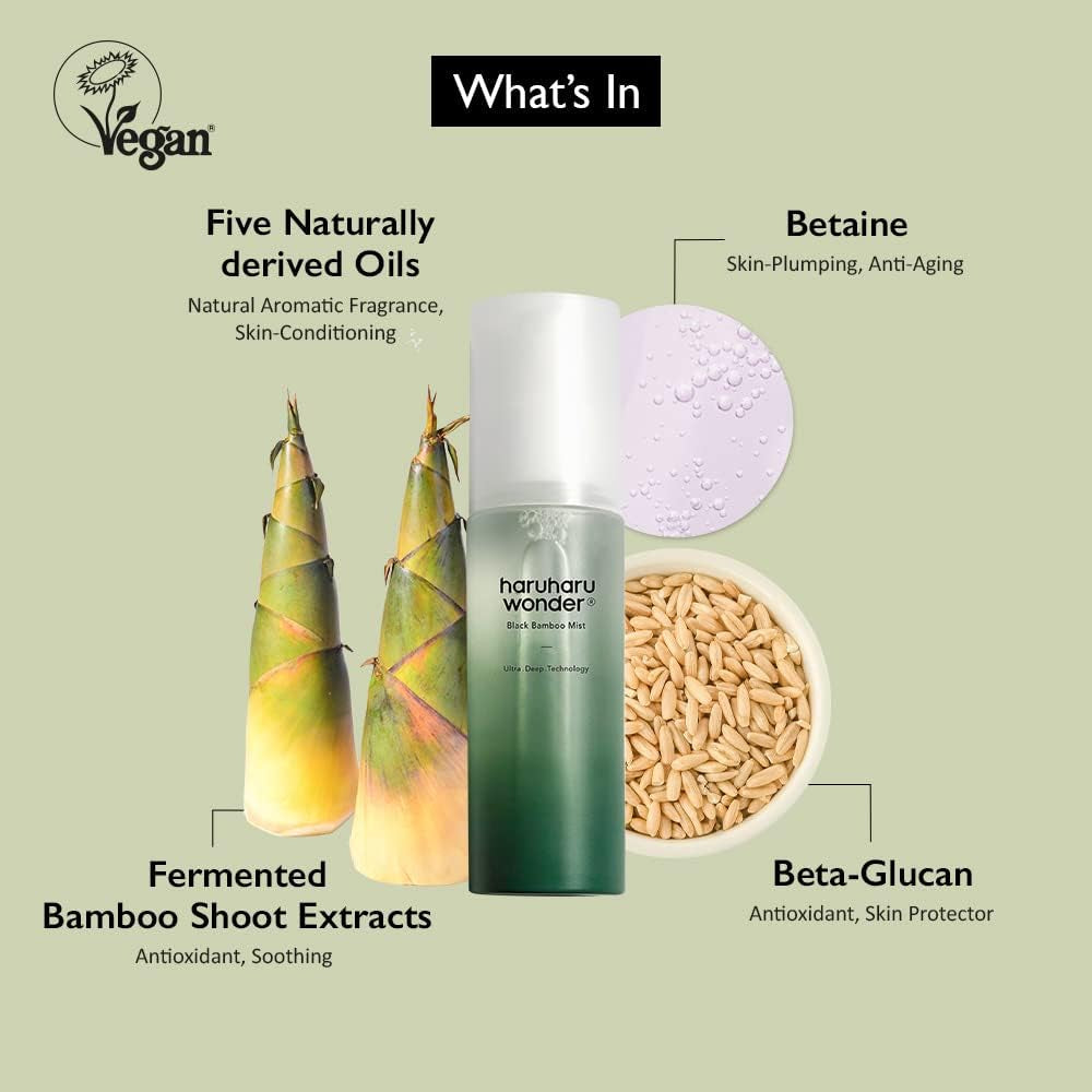 Wonder Black Bamboo Mist, 2.7 Fl.Oz. Hydrating and Firming Skin, Black Rice, Panax Ginseng for Clean and Smooth Skin Surface, Korean Skincare, Vegan, Cruelty Free