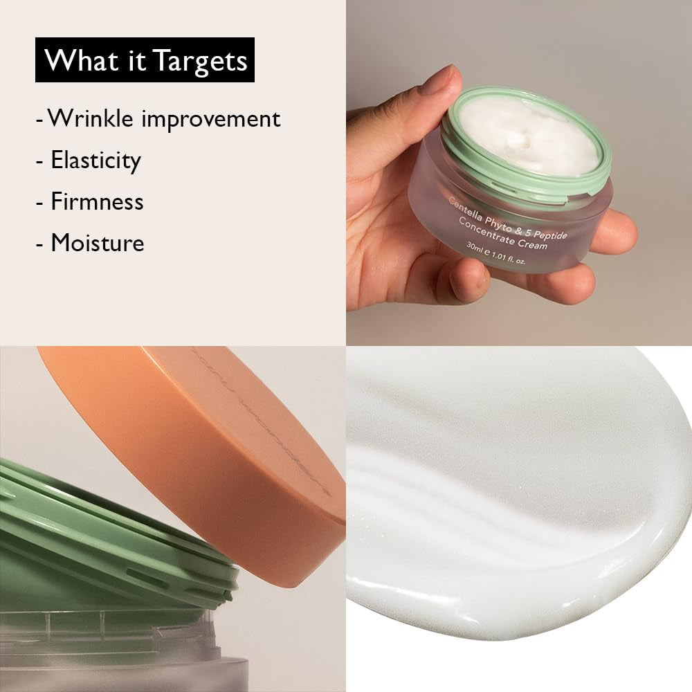 Wonder Centella Phyto & 5 Peptide Concentrate Cream, 1.01 Fl. Oz, Daily & Night Cream, Nourishing, Wrinkles Improvement for All Skin Types, Vegan, Cruelty-Free, Korean Skincare