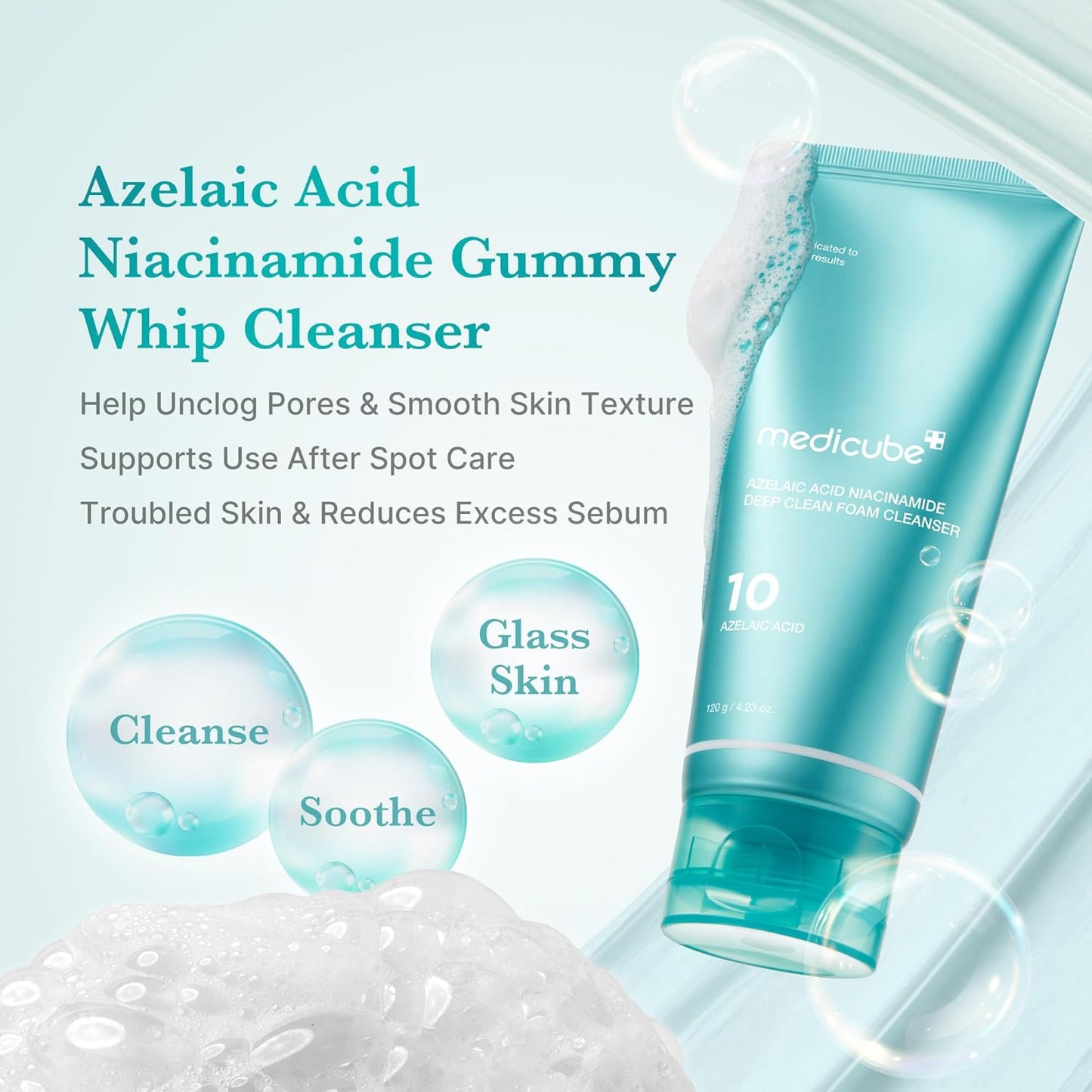 Azelaic Acid Gummy Whip Cleanser | Cleansing Foam for Troubled Skin | Use after Spot Care & Excess Sebum Control | Niacinamide, Glycerin | Soothing, Pore Cleansing Face Wash | Korean Skincare