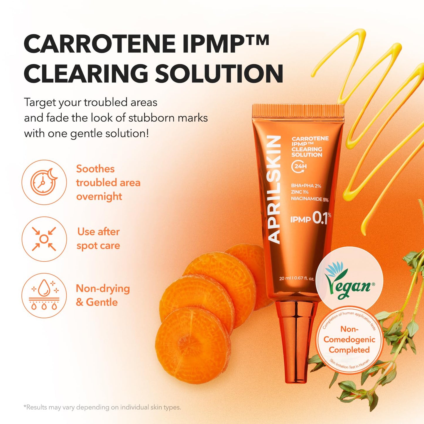 Carrotene IPMP™ Clearing Solution || Quickly Soothes Troubled Areas and Helps Clear Blemishes | Formulated with BHA, AHA, Niacinamide & Zinc Oxide | Vegan, Cruelty-Free (0.67Fl.Oz.)