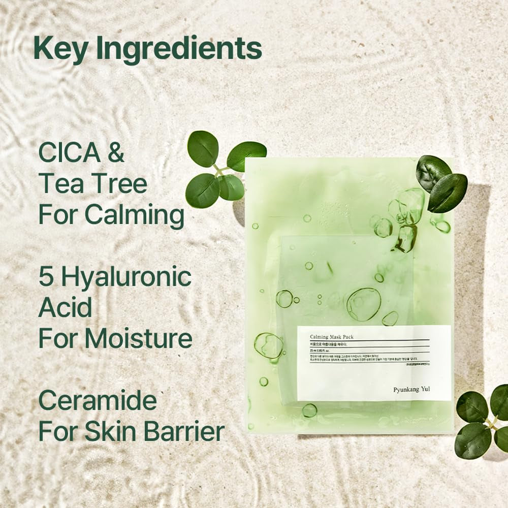 PKY Ceramide Calming Mask Pack 10 PCS - Korean Face Mask Skin Care Products, Beauty Face Mask Containing Panthenol, Hyaluronic Acid, Tea Tree, Shea Butter, Squalene and Cica