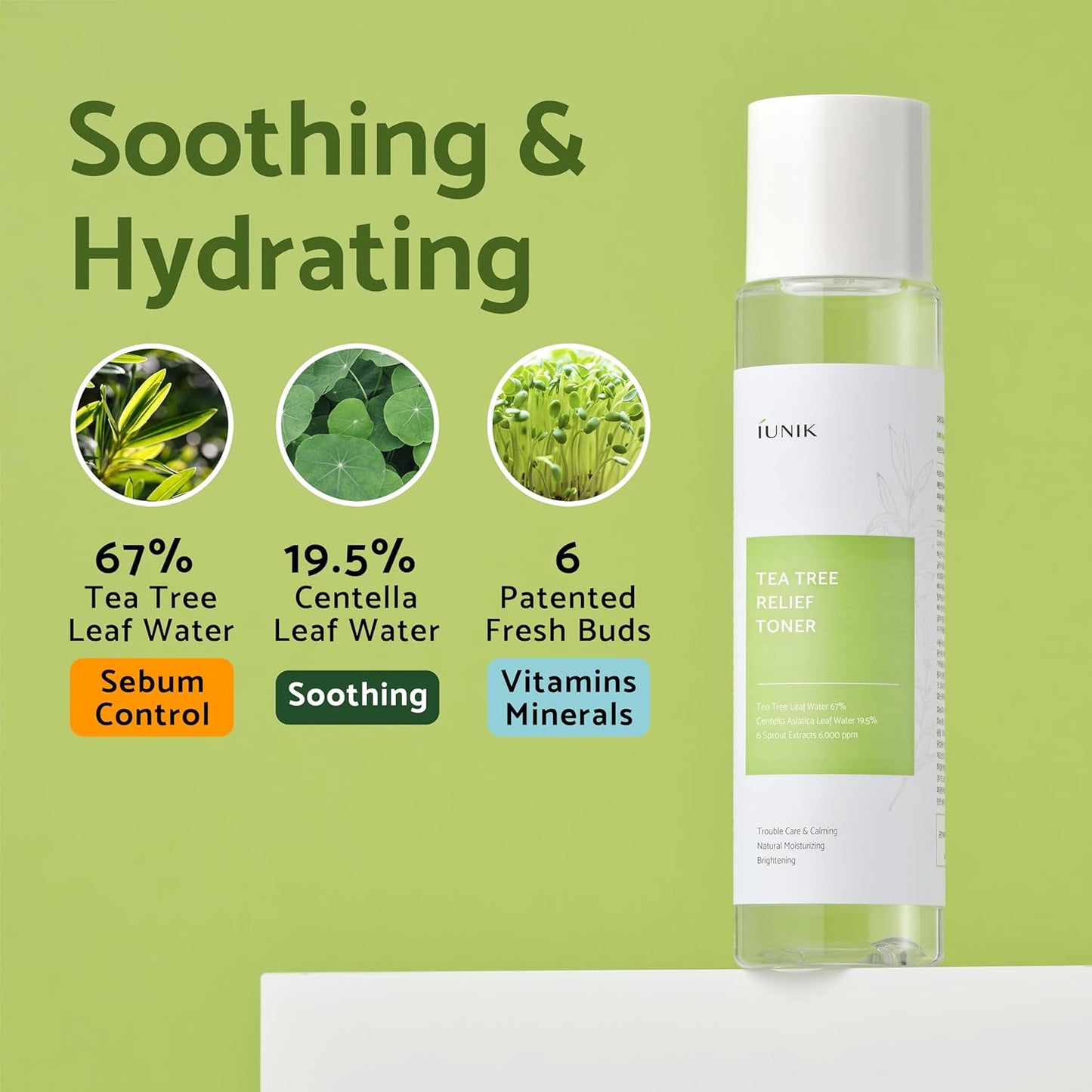 Tea Tree Relief Vegan Face Toner - Facial Moisturizer Acne-Prone Irritated Skin W Tea Tree 67% Centella Asiatica 19.5% 6.7 Fl OZ Sensitive Skin Breakout Rosacea Blemish Plant-Based Ingredients
