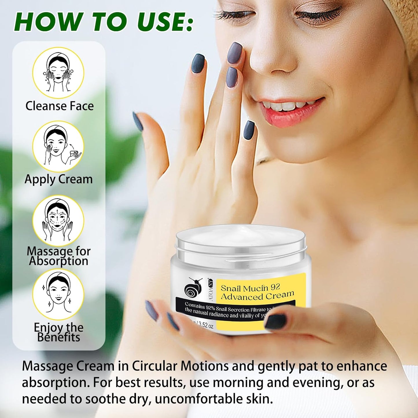Snail Mucin 92% Repair Serum Cream - Face Moisturizer Hydrating anti Age Firming Wrinkle Reduction Daily Repair Snail Mucin Face Cream for Dry & Sensitive Skin, All Skin Types-100 G/3.52 Oz