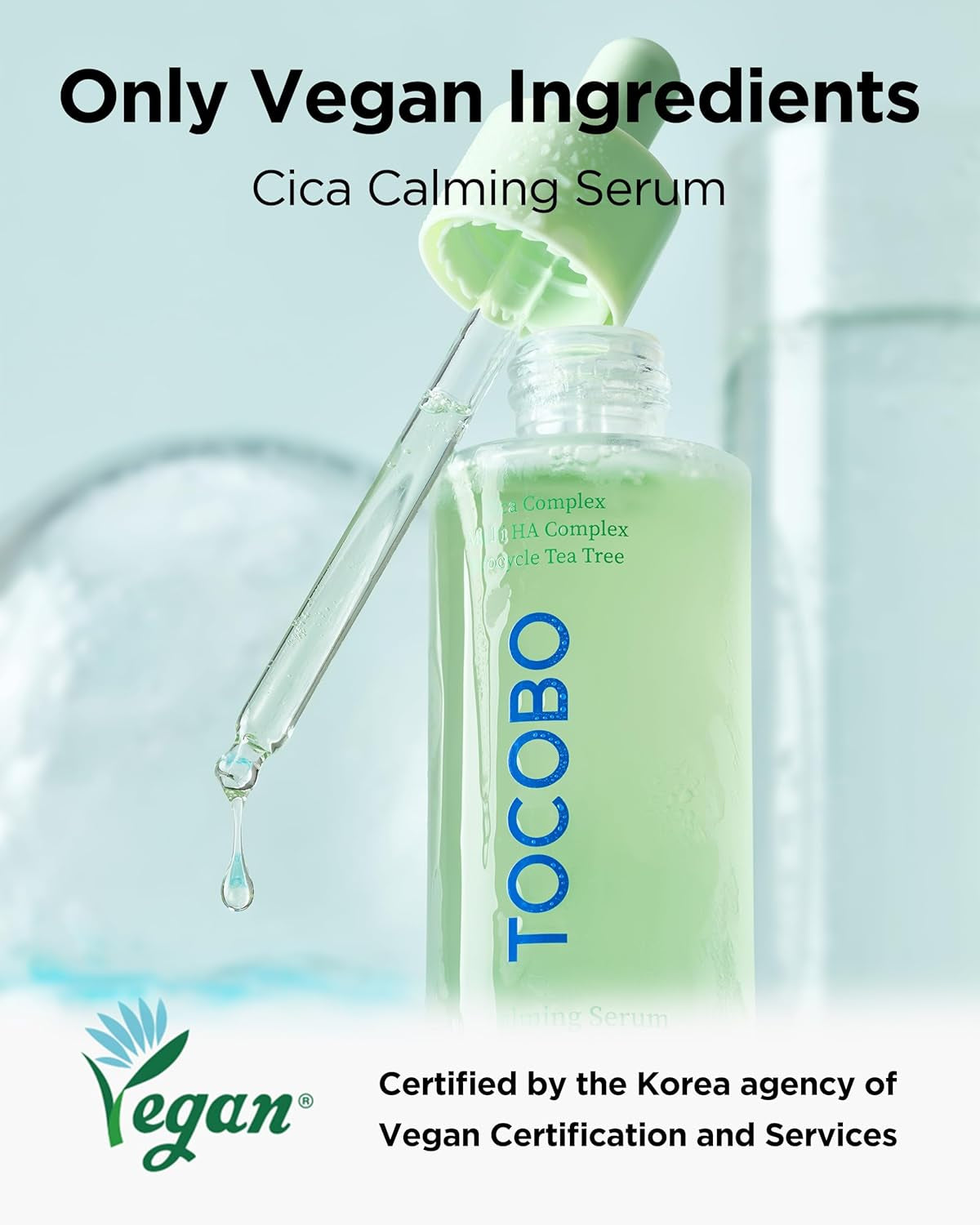 Cica Calming Serum – Korean Vegan Soothing Face Serum with Cica, Tea Tree & Hyaluronic Acid – Lightweight Hydrating Formula for Sensitive Skin, 24-Hour Moisture, Non-Greasy, 1.01 Fl.Oz.