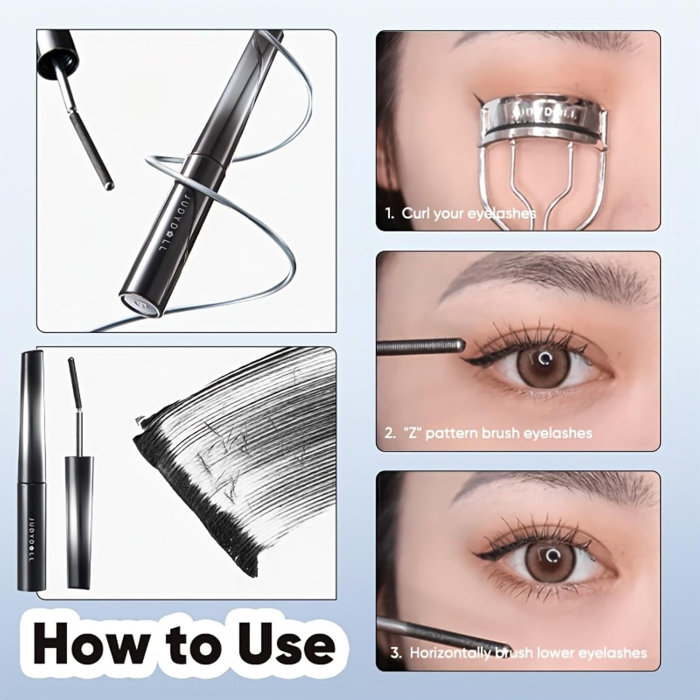 3D Curling Eyelash Iron Mascara -Waterproof, Volumizing and Lengthening, Smudge-Proof, Clump-Free, Ultra Fine, Black & Brown Tubing Mascara, Classic & Upgraded Edition, Suitable for All Types