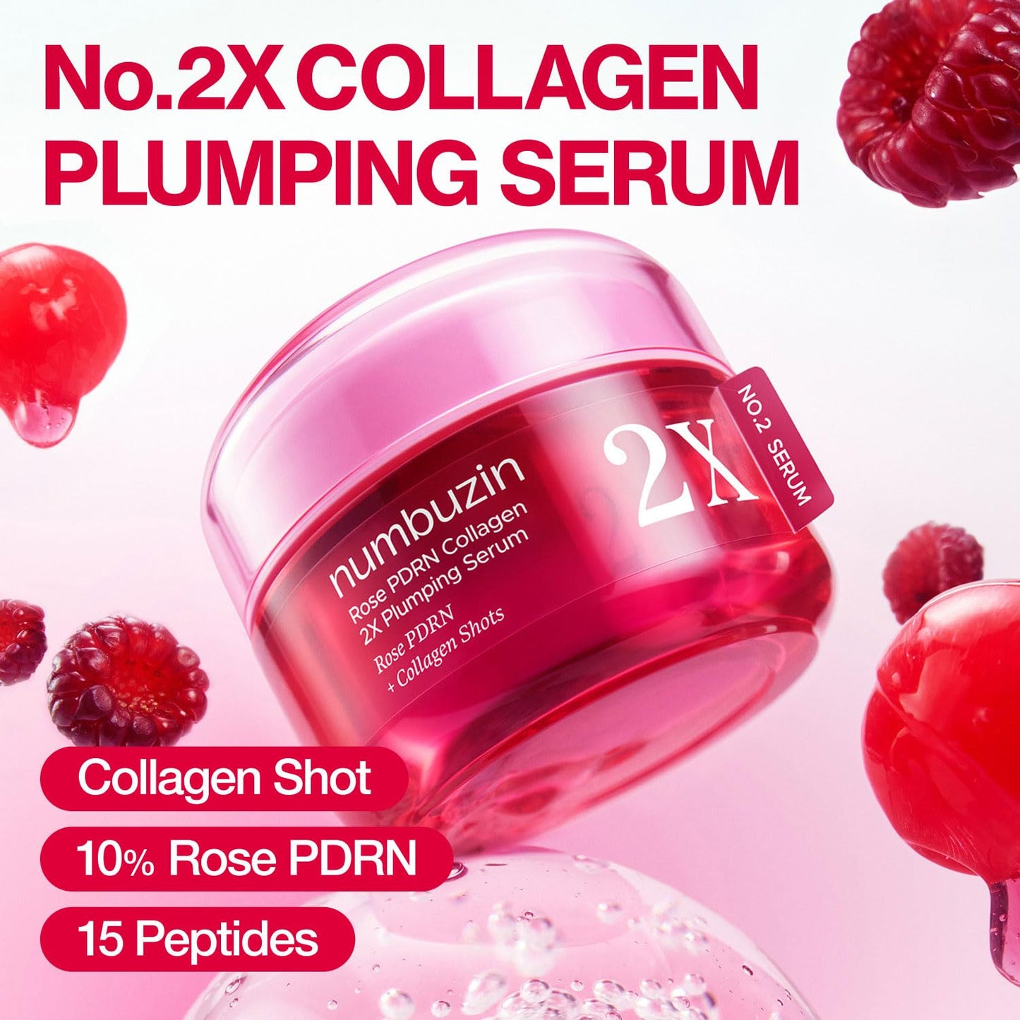 No.2X Serum | Rose PDRN Collagen 2X Plumping Serum | Glowing, Hydrating, Firming, Korean Skincare | Collagen, Peptides, PDRN | for Dry, Combination Skin | 1.01 Fl.Oz.
