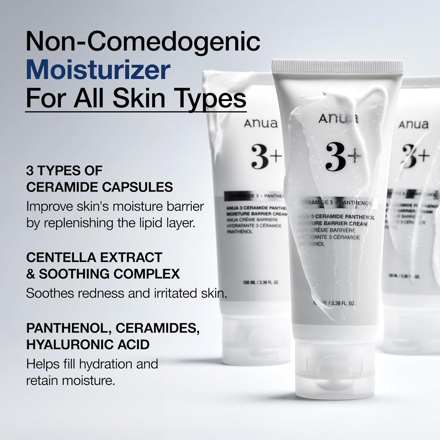 3 Ceramide Panthenol Moisture Barrier Cream, Hydrating Face Moisturizer for Normal Skin, Panthenol, Ceramide, Centella for Skin Barrier Non Comedogenic, Korean Skincare (100Ml/ 3.38 Fl. Oz.)