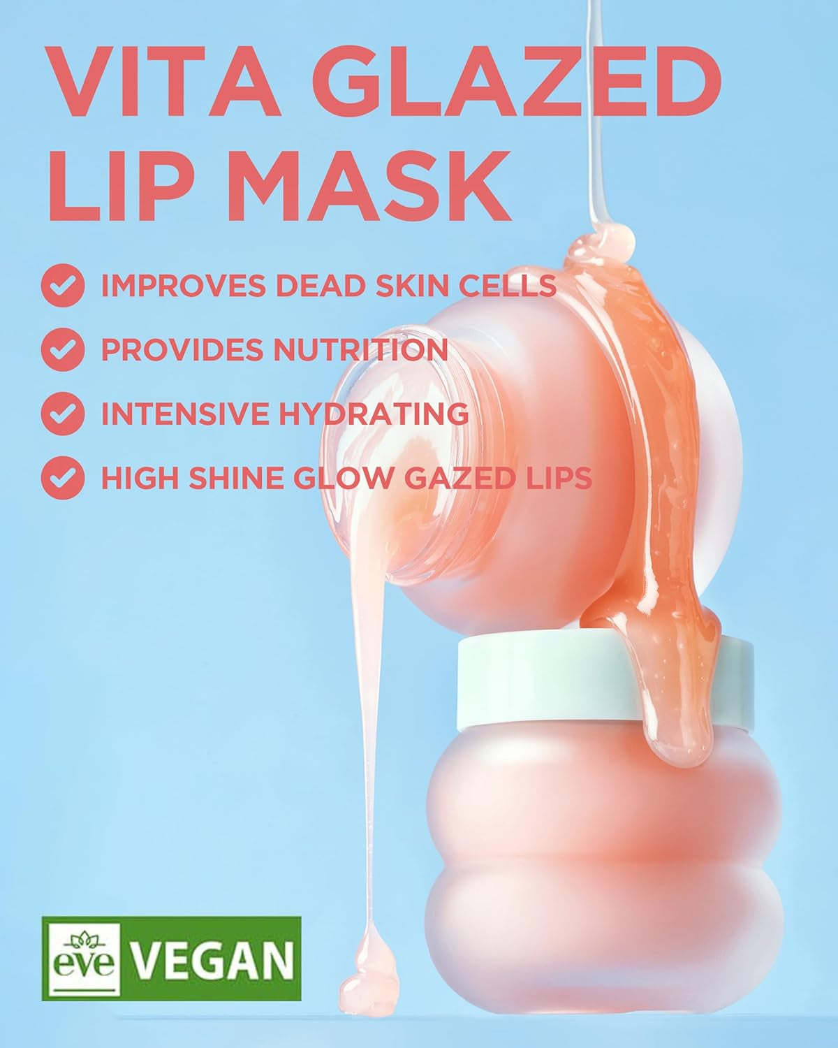 Vita Glazed Lip Mask – Korean Vegan Lip Scrub & Overnight Exfoliating Treatment for Dry, Chapped Lips – Hydrating, Plumping, Smoothing – Glazed Balm Texture, Non-Sticky, 0.68Oz