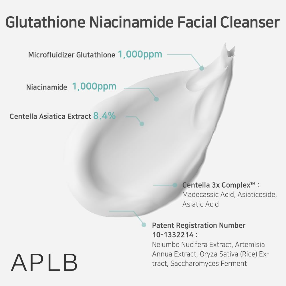 Glutathione Niacinamide Facial Cleanser | LIPO GLUTA NIAC CEN™ 8.6% 2.71 Fl.Oz/Korean Skincare, Cares for Tighten Pores & Sebum, Long Lasting Nourishment and Deep Moisture for Soft Skin
