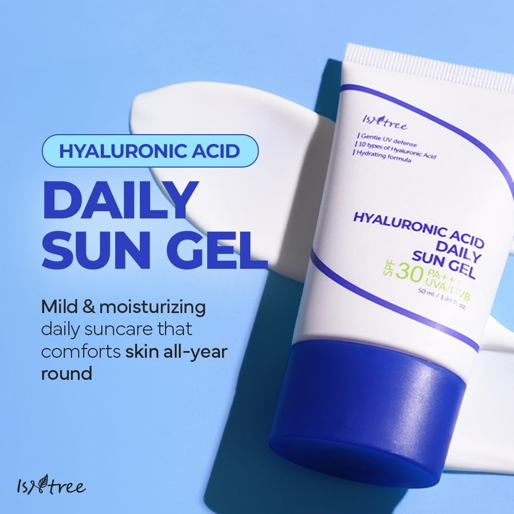 Hyaluronic Acid Daily Sun Gel 50Ml, 1.69 Fl Oz | SPF 30 | Korean Skincare | Moisturizing | No White Cast | Lightweight | Mild Formula | Daily SPF | Korean Sunscreen | Broad Spectrum
