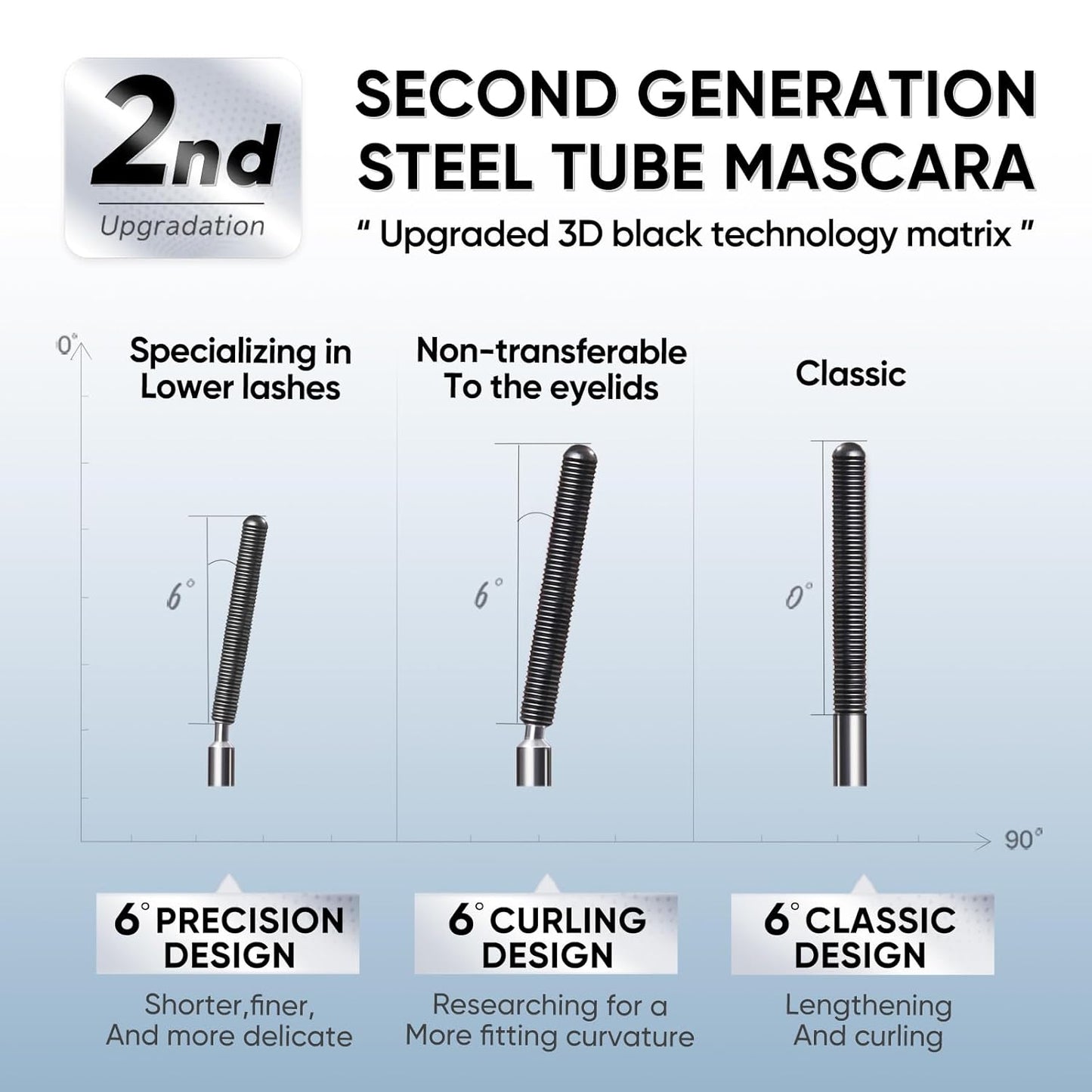 3D Curling Eyelash Iron Mascara -Waterproof, Volumizing and Lengthening, Smudge-Proof, Clump-Free, Ultra Fine, Black & Brown Tubing Mascara, Classic & Upgraded Edition, Suitable for All Types