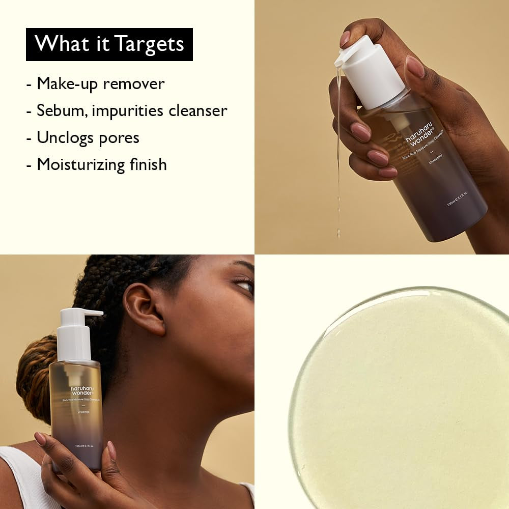 Wonder Black Rice Moisture Cleansing Oil, Travel Size, Double Cleansing, Daily Makeup Remover, Pore Oil Cleanser, Korean Skincare for Sensitive, Normal and Oily Skin, 1.0 Fl Oz