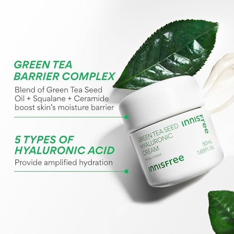 Green Tea Seed Hyaluronic Acid Cream with Barrier Boosting Complex & Ceramide, Hydrating Korean Face Moisturizer and Balancing Cream