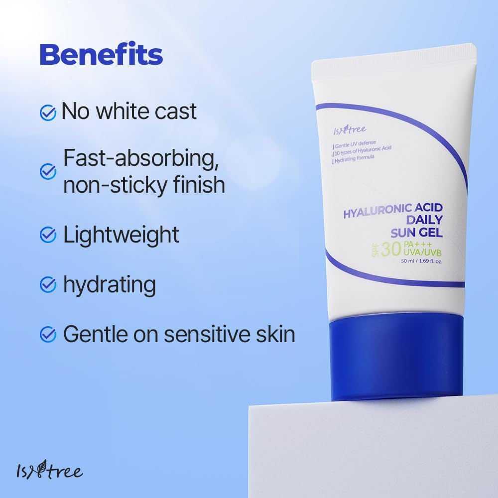 Hyaluronic Acid Daily Sun Gel 50Ml, 1.69 Fl Oz | SPF 30 | Korean Skincare | Moisturizing | No White Cast | Lightweight | Mild Formula | Daily SPF | Korean Sunscreen | Broad Spectrum