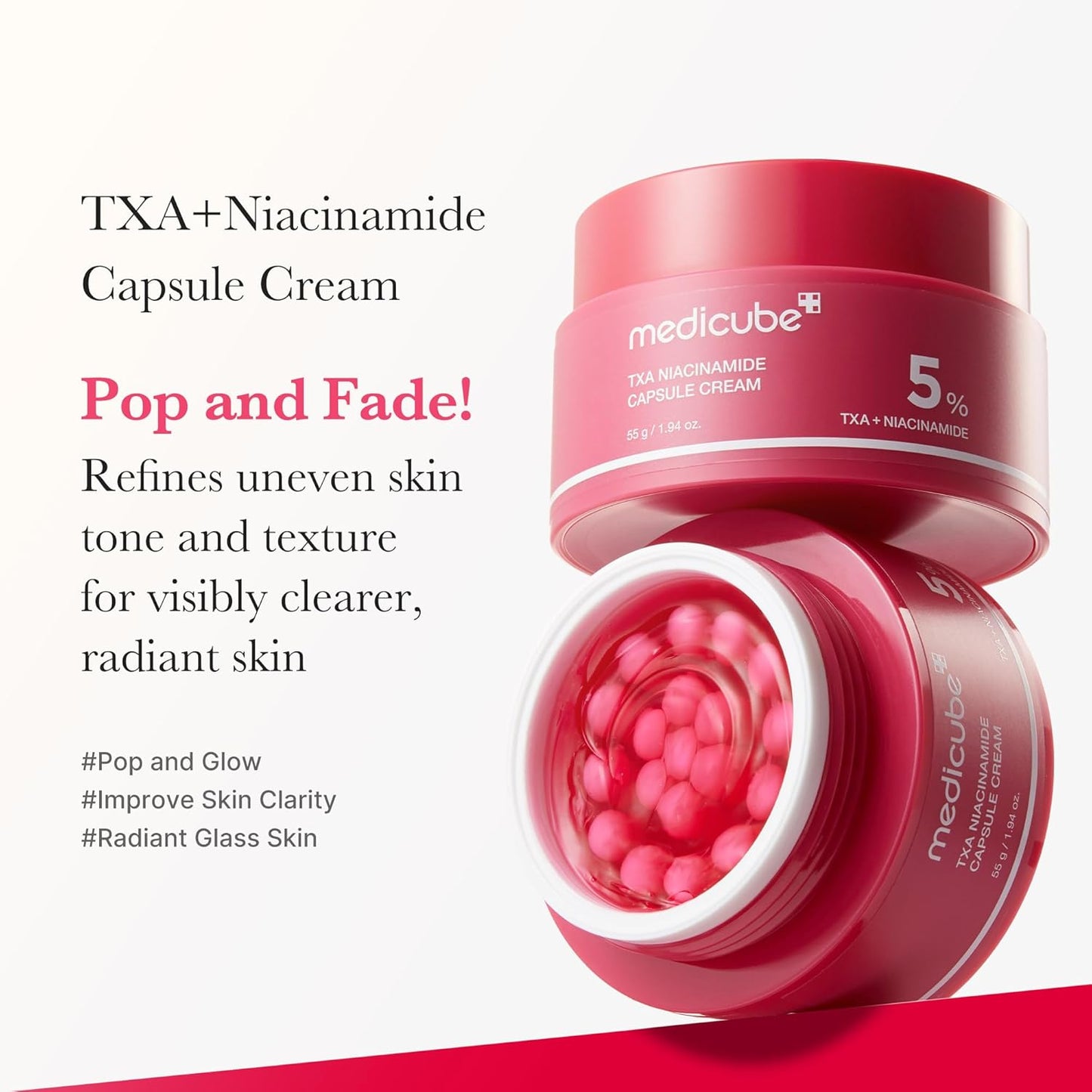 Txa+Niacinamide Capsule Cream | Dual Radiance Moisturizer, Ideal for Use after Spot Care | for Uneven Skin Tone, Texture & Hydration | 99% Pure Tranexamic Acid | Korean Skincare | 1.94Oz