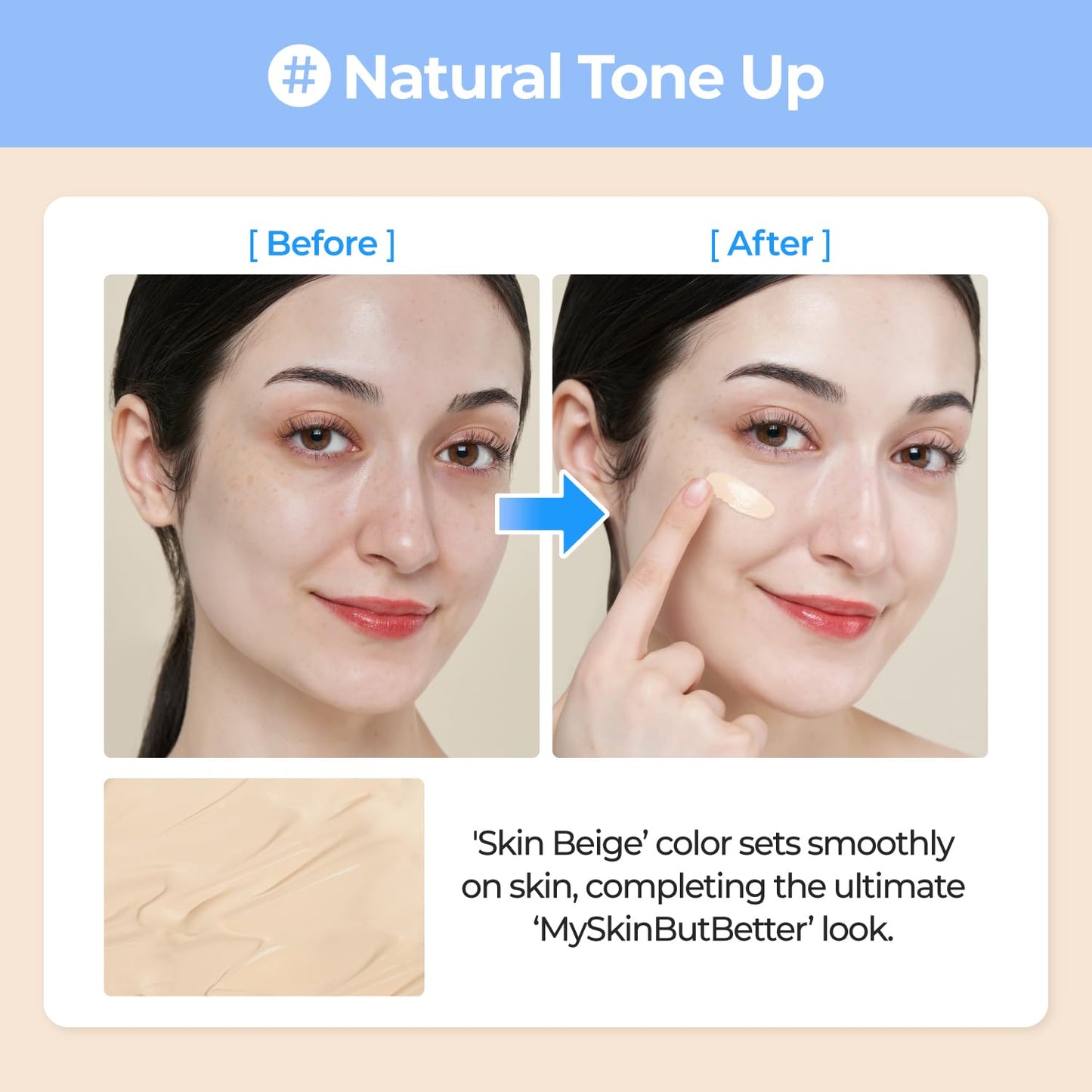 No.3 Porcelain Base-Skip Tone up Beige | SPF50+ PA++++ | Lightweight, Hydrating | Zinc Oxide, Niacinamide | Sheer, Natural Finish, Evens Skin Tone | Korean Skincare 1.69 Fl. Oz.