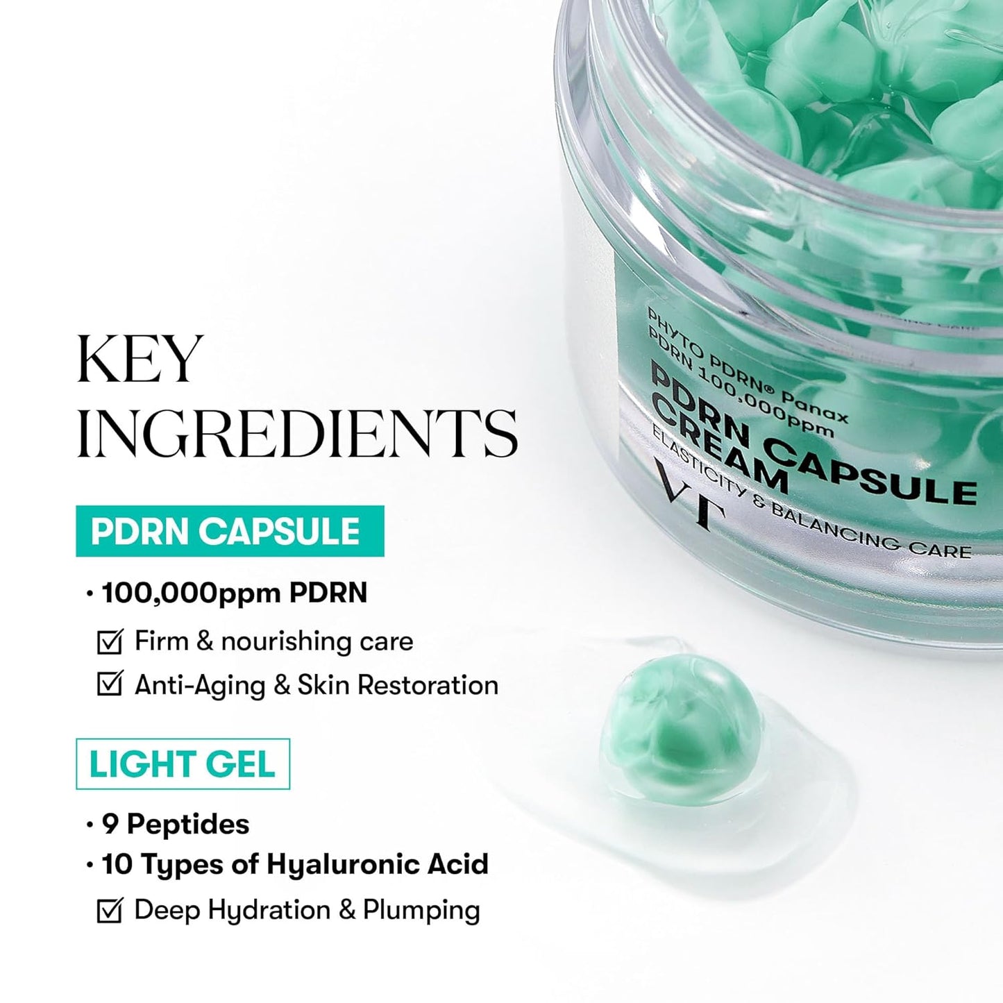 PDRN Capsule Cream 100, Hydrating Face Moisturizer with 100,000Ppm PDRN, Hyaluronic Acid, 9 Peptides, Firming & Plumping Nourishing Cream, Korean Skin Care (1.69 Fl. Oz.)