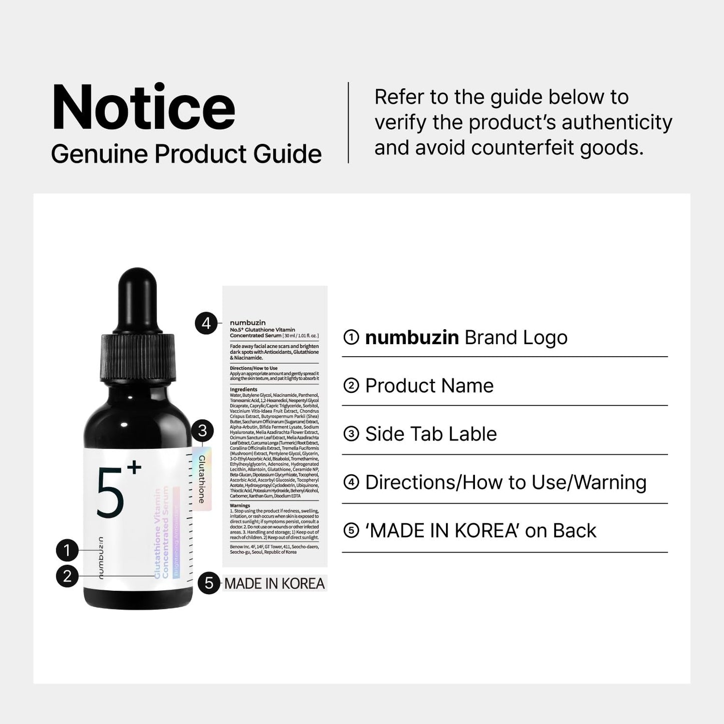 No.5 Serum | Tranexamic Acid 4%, Niacinamide 5%, Glutathione, Vitamin C | Vitamin Concentrated Serum | Hyperpigmentation| Suitable for Sensitive Skin, Korean Skincare | 1.01 Fl. Oz.