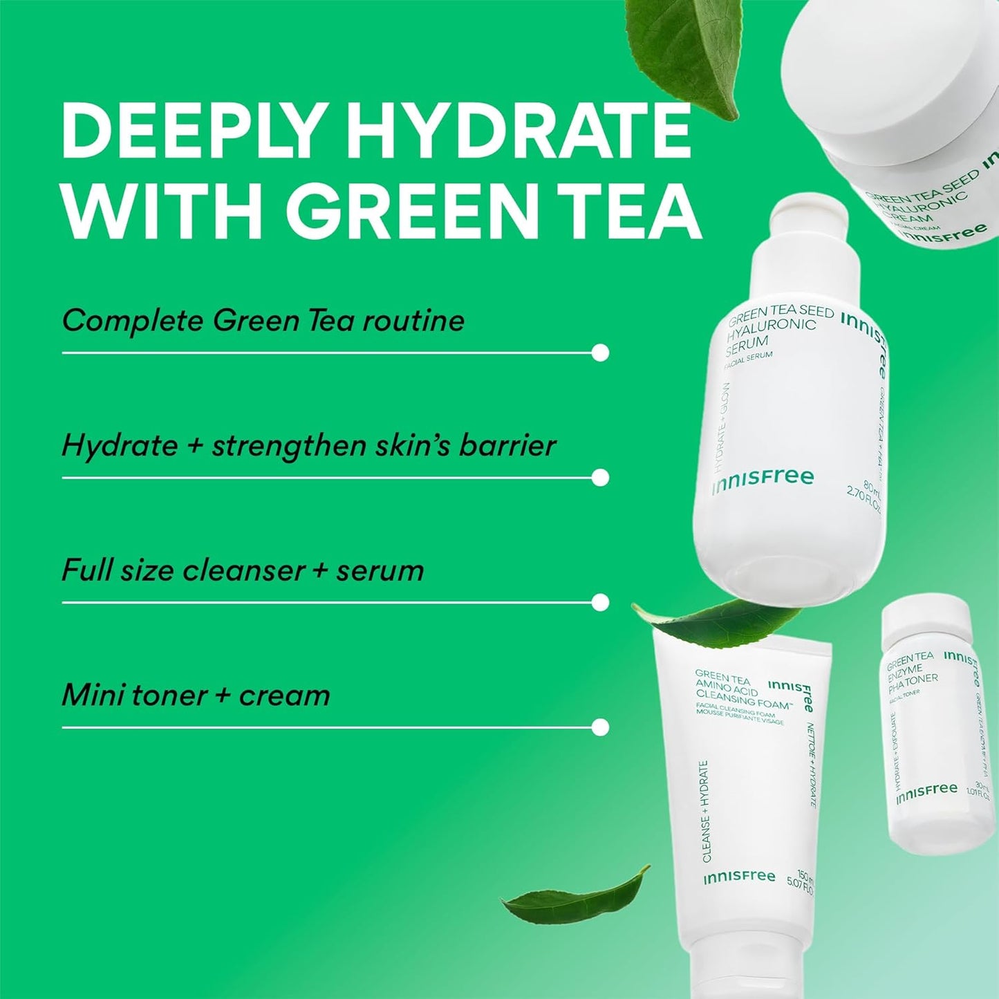 Green Tea Seed Hydrating Serum with Hyaluronic Acid & Niacinamide, Korean Face Serum for Glow