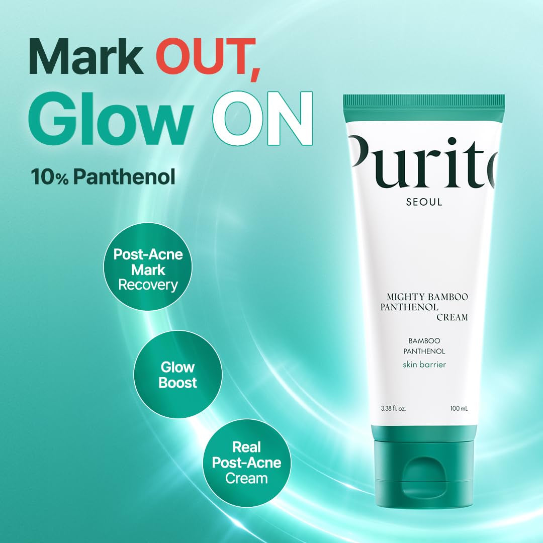 Post-Acne Moisturizer, Recovery & Glow Boost, Silicone-Free, Non-Comedogenic, Vegan, Korean Skincare, Mighty Bamboo Panthenol Cream, 3.38 Fl Oz / 100Ml