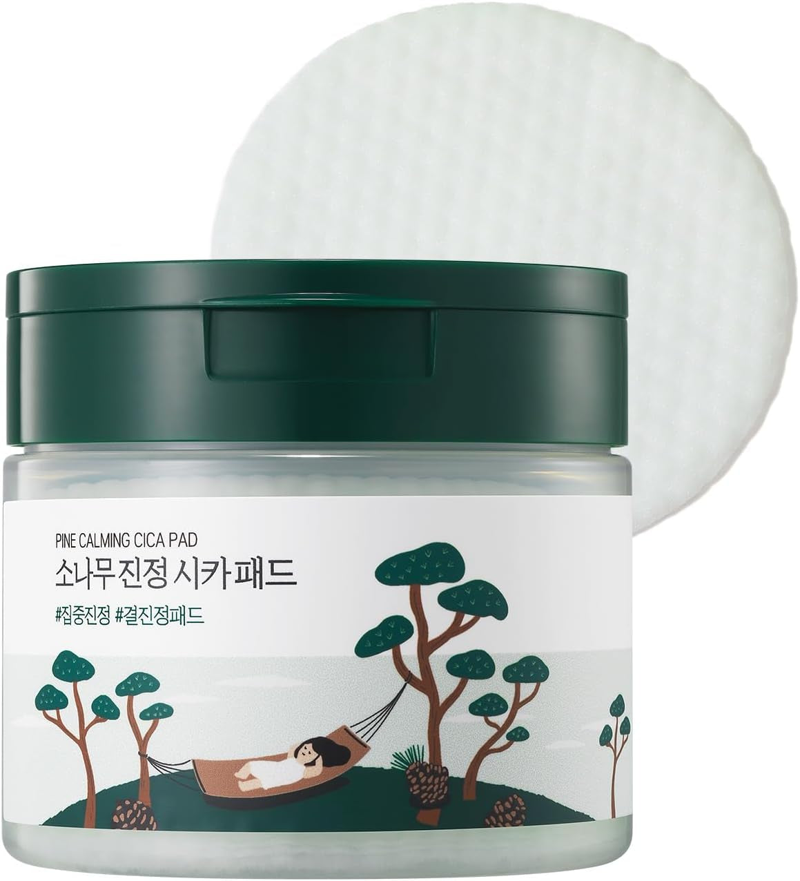 Pine Calming Cica Pad 50Pcs, 7Cm Wide Cooling and Soothing Toner Pads with Pine Cica, BHA + LHA, and Hyaluronic Acid for Heated, Acne-Prone Skin, Multi-Zone Hydration, Korean Skincare