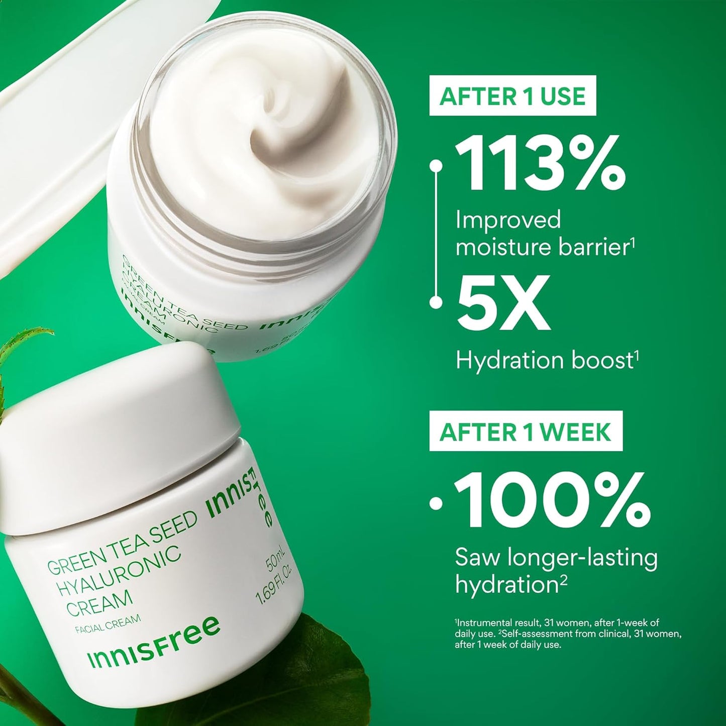Green Tea Seed Hyaluronic Acid Cream with Barrier Boosting Complex & Ceramide, Hydrating Korean Face Moisturizer and Balancing Cream