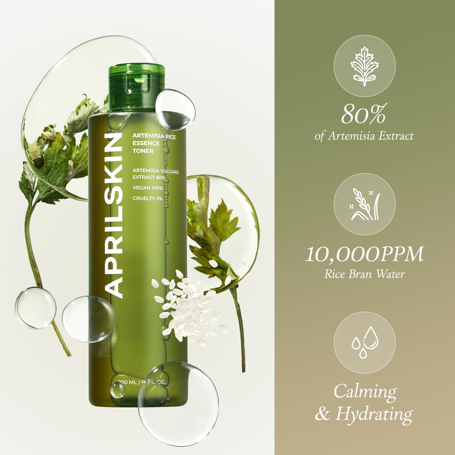 Artemisia Korean Rice Toner | 100% Korean Mugwort | Hydration Boost Facial Toner | Vegan, Cruelty Free, Low Ph, | No Sulfates and Artificial Fragrance | Korean Skin Care | 6.76 Oz
