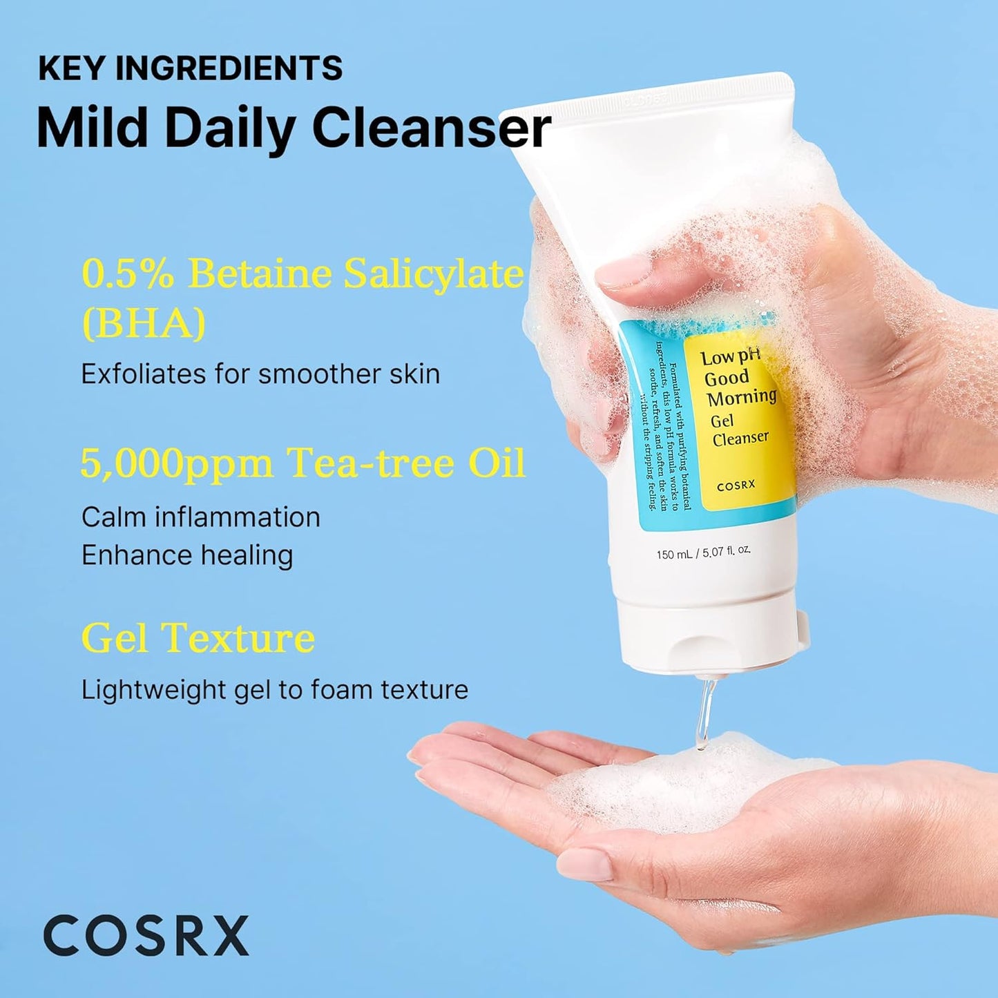 Low Ph Good Morning Gel Face Cleanser, 5.07 Fl Oz, BHA Face Wash, Daily Mild Face Cleanser for Sensitive Skin, PH Balancing, Korean Skin Care, Korean Face Wash