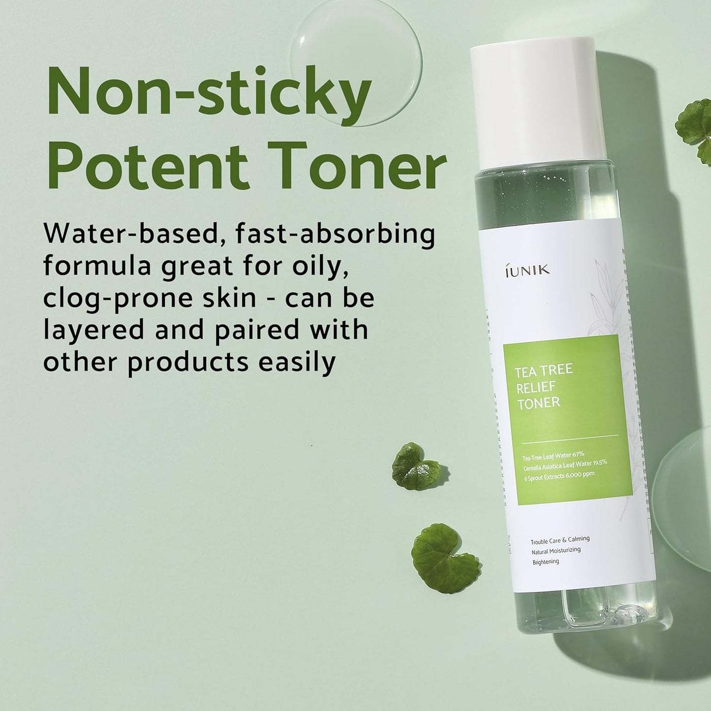 Tea Tree Relief Vegan Face Toner - Facial Moisturizer Acne-Prone Irritated Skin W Tea Tree 67% Centella Asiatica 19.5% 6.7 Fl OZ Sensitive Skin Breakout Rosacea Blemish Plant-Based Ingredients