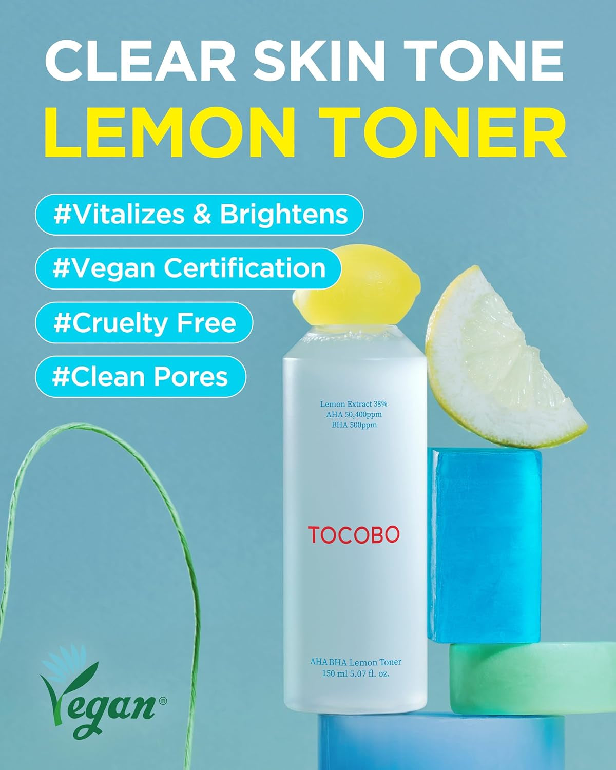 AHA BHA Lemon Facial Toner 5.07 Fl Oz / 150 Ml | Vitamin C and Lemon Extract, AHA, BHA, Calming and Soothing Moisturizer | Natural Ingredients, Vegan Toner, Cruelty Free