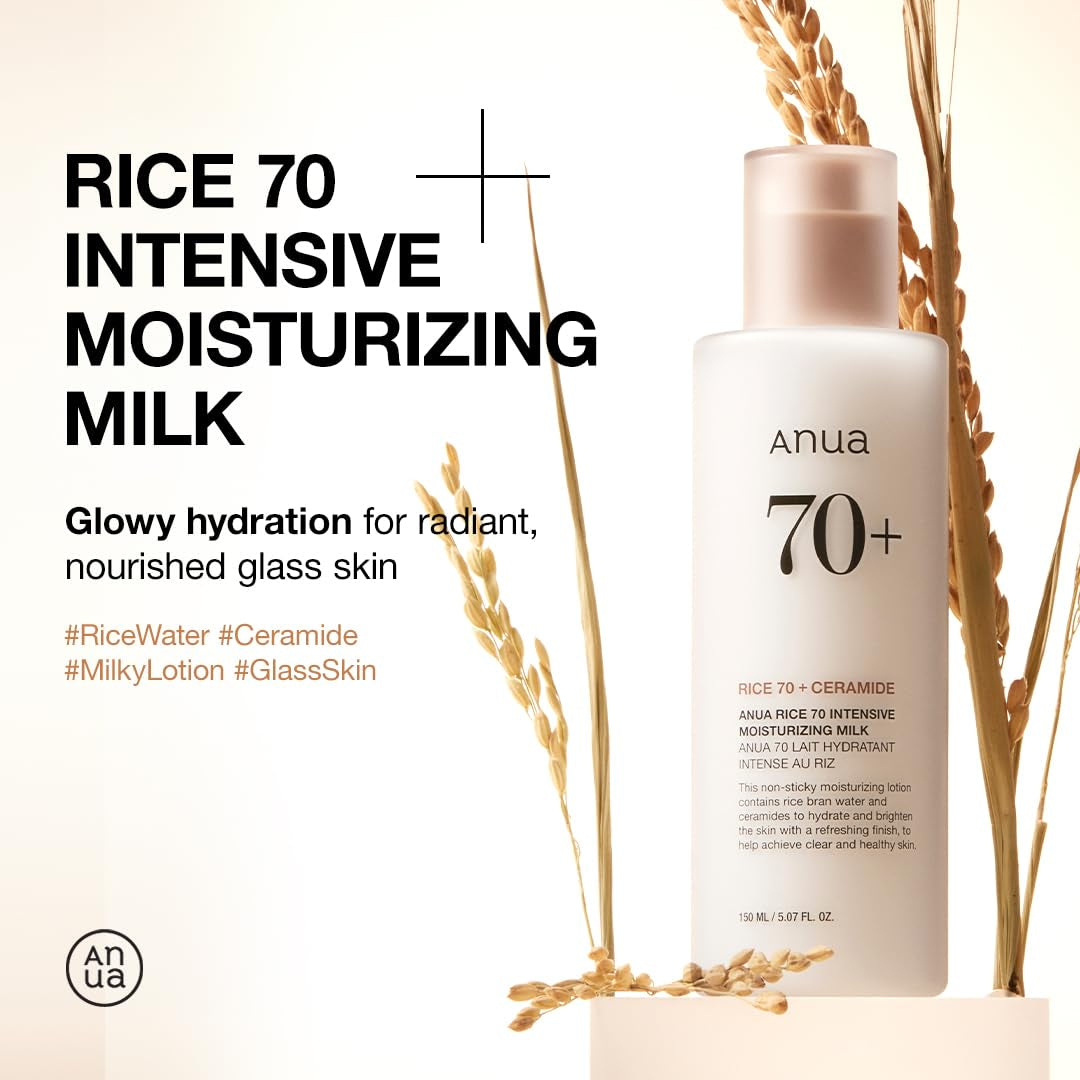 Rice 70 Intensive Moisturizing Milk, Lotion for Deep Hydration and Nourishing, Glowy Glass Skin, Rice Water, Niacinamide, Ceramides, Lightweight, Korean Skincare, 150Ml/ 5.07 Fl.Oz.