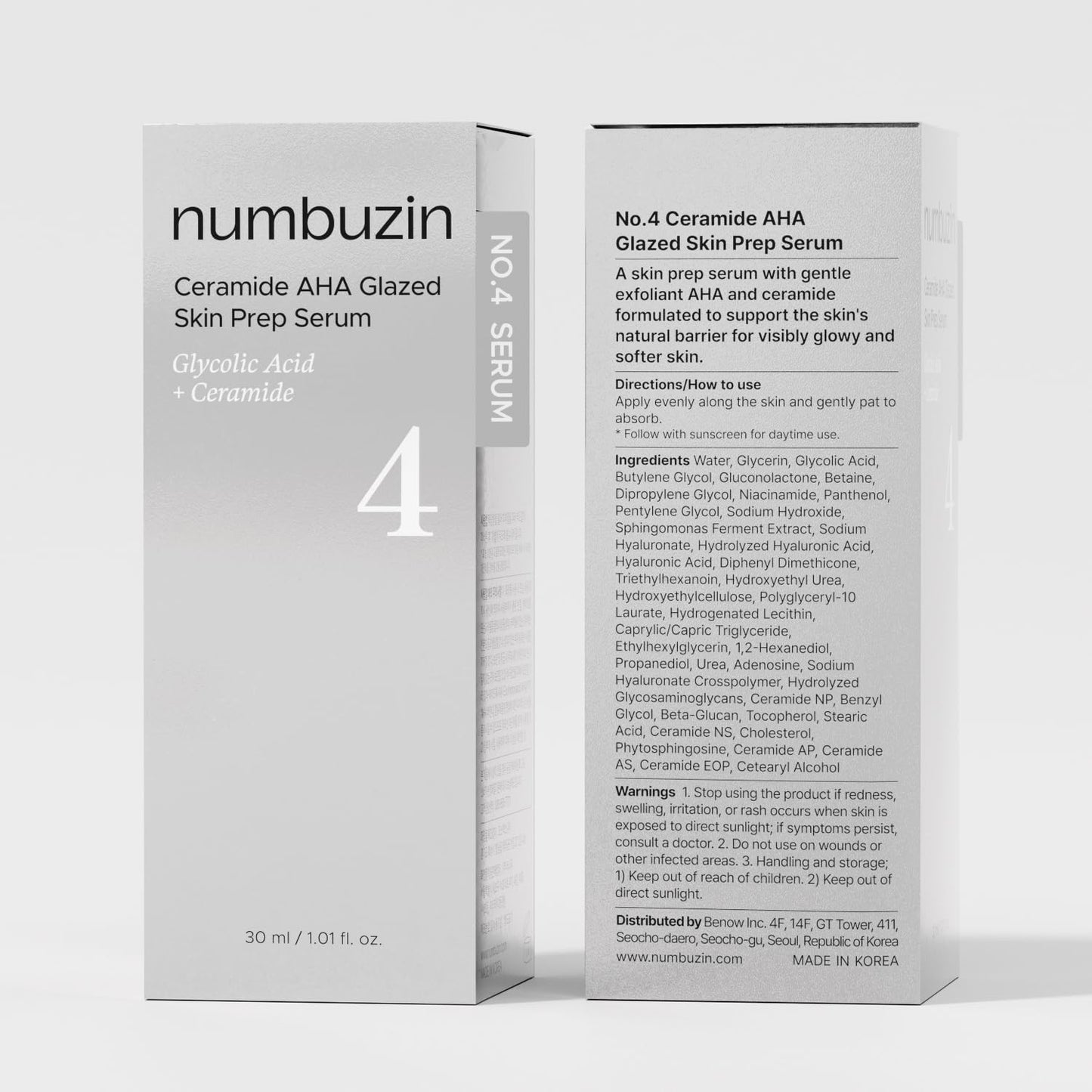 No.4 Serum | Ceramide AHA Glazed Skin Prep Serum | Exfoliating, Skin Barrier Repair, Face Peel, Korean Glass Face | Glycolic Acid, PHA, Ceramides, Panthenol | 1.01 Fl.Oz