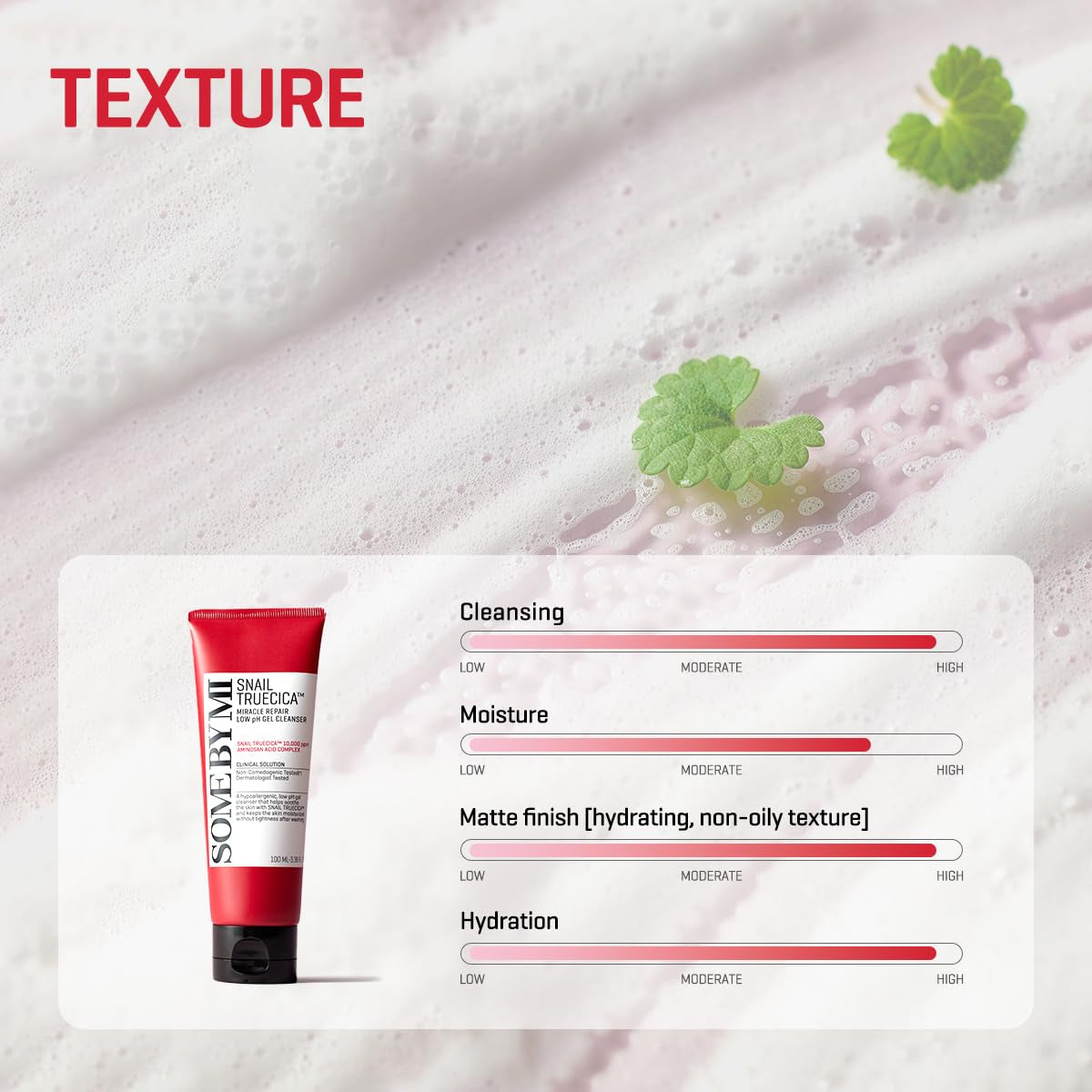 Snail Truecica Miracle Repair Low Ph Gel Cleanser - 3.38Oz, 100Ml - Made from Snail Mucin for Sensitive Skin - Daily Face Wash for Deep Cleansing and Skin Moisturizing - Korean Skin Care