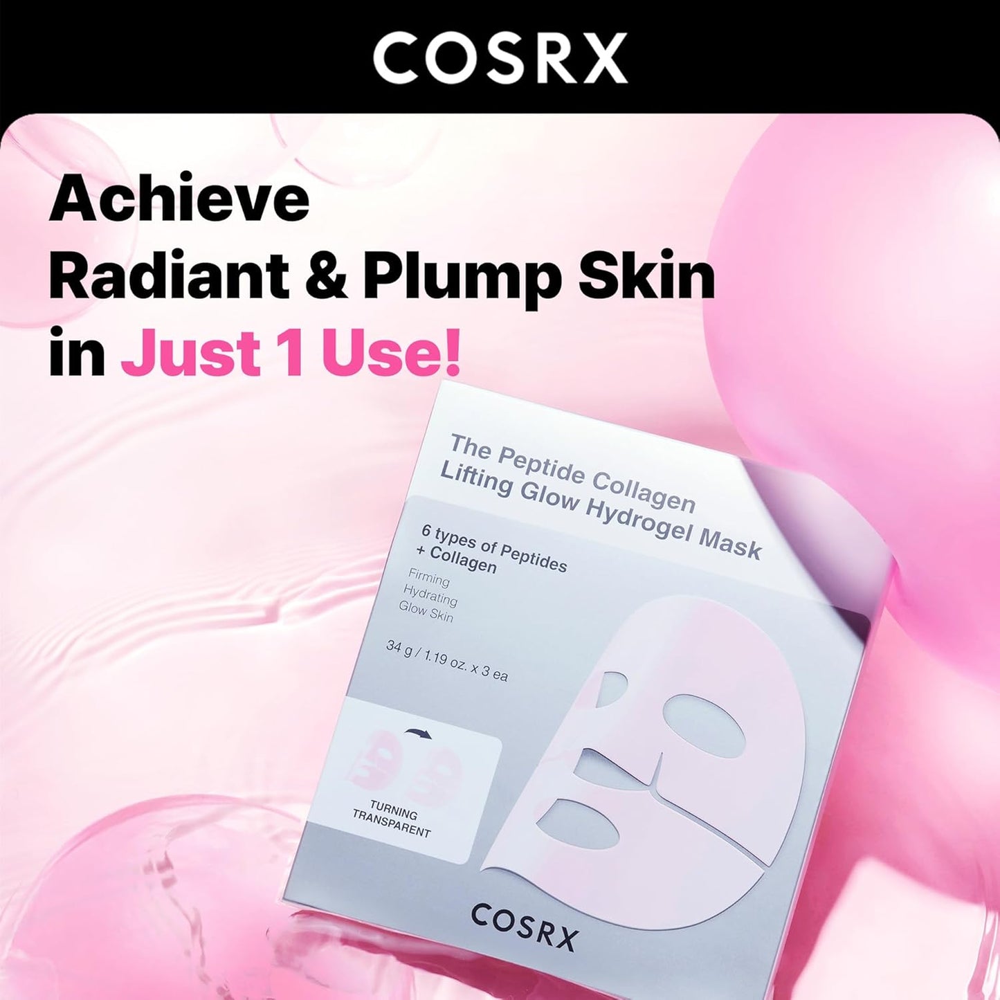 the Peptide Collagen Lifting Glow Hydrogel Face Masks Skincare 3 EA, Collagen Face Mask, Travel Essentials, Overnight Face Mask, Korean Skincare