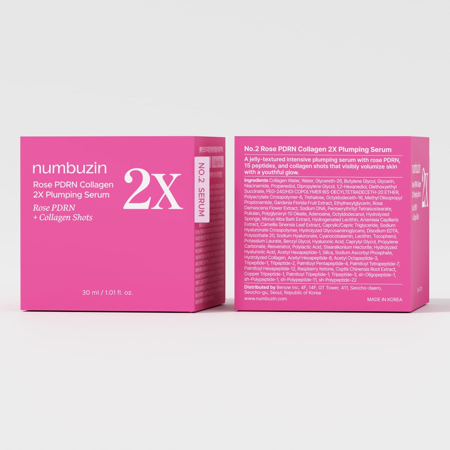 No.2X Serum | Rose PDRN Collagen 2X Plumping Serum | Glowing, Hydrating, Firming, Korean Skincare | Collagen, Peptides, PDRN | for Dry, Combination Skin | 1.01 Fl.Oz.