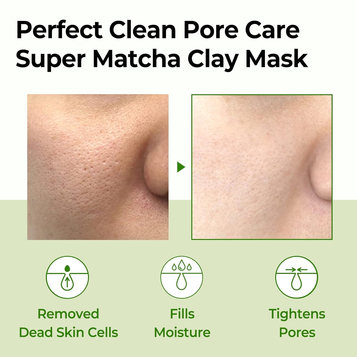 Super Matcha Pore Clean Clay Mask - 3.52Oz, 100G - Made from Match Water for Sensitive Skin - Skin Moisturizing Effect with Sebum and Pore Care - Korean Skin Care