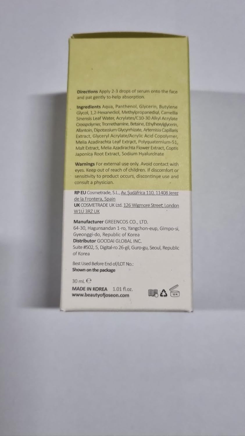 Calming Serum Green Tea Panthenol Soothing, Moisturizing Sensitive, Acne-Prone, UV Irritated Skin, Daily Korean Skin Care for Men and Women, 30Ml 1 Fl.Oz