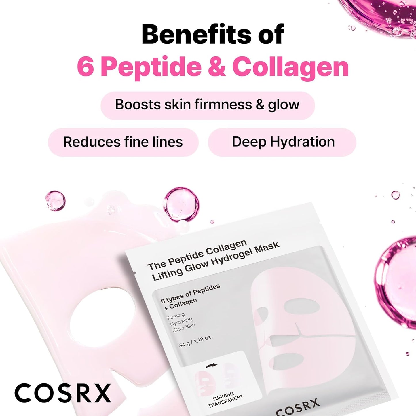 the Peptide Collagen Lifting Glow Hydrogel Face Masks Skincare 3 EA, Collagen Face Mask, Travel Essentials, Overnight Face Mask, Korean Skincare