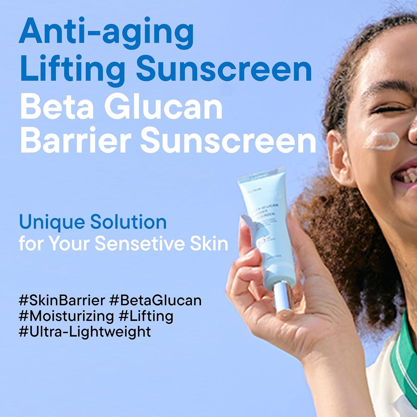 Beta-Glucan Water Barrier Moisture Daily Sunscreen Matte & No White Cast SPF 50+ PA++++ Vegan Lifting & Plumping Moisturizing Daily Sun Cream for Dry Oily Sensitive Skin Korean Skincare