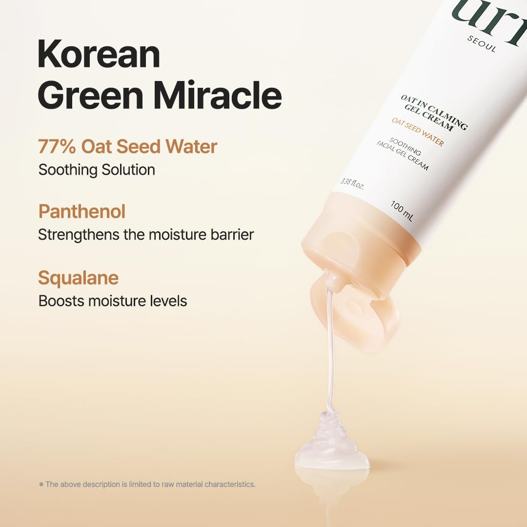 Oat in Calming Gel Cream, Oat Seed Water Hydration & Soothing, Lightweight, Non-Sticky FA Safe Moisturizer for Sensitive Skin, Non-Comedogenic, Fragrance-Free, Korean Skincare 3.38 Fl.Oz