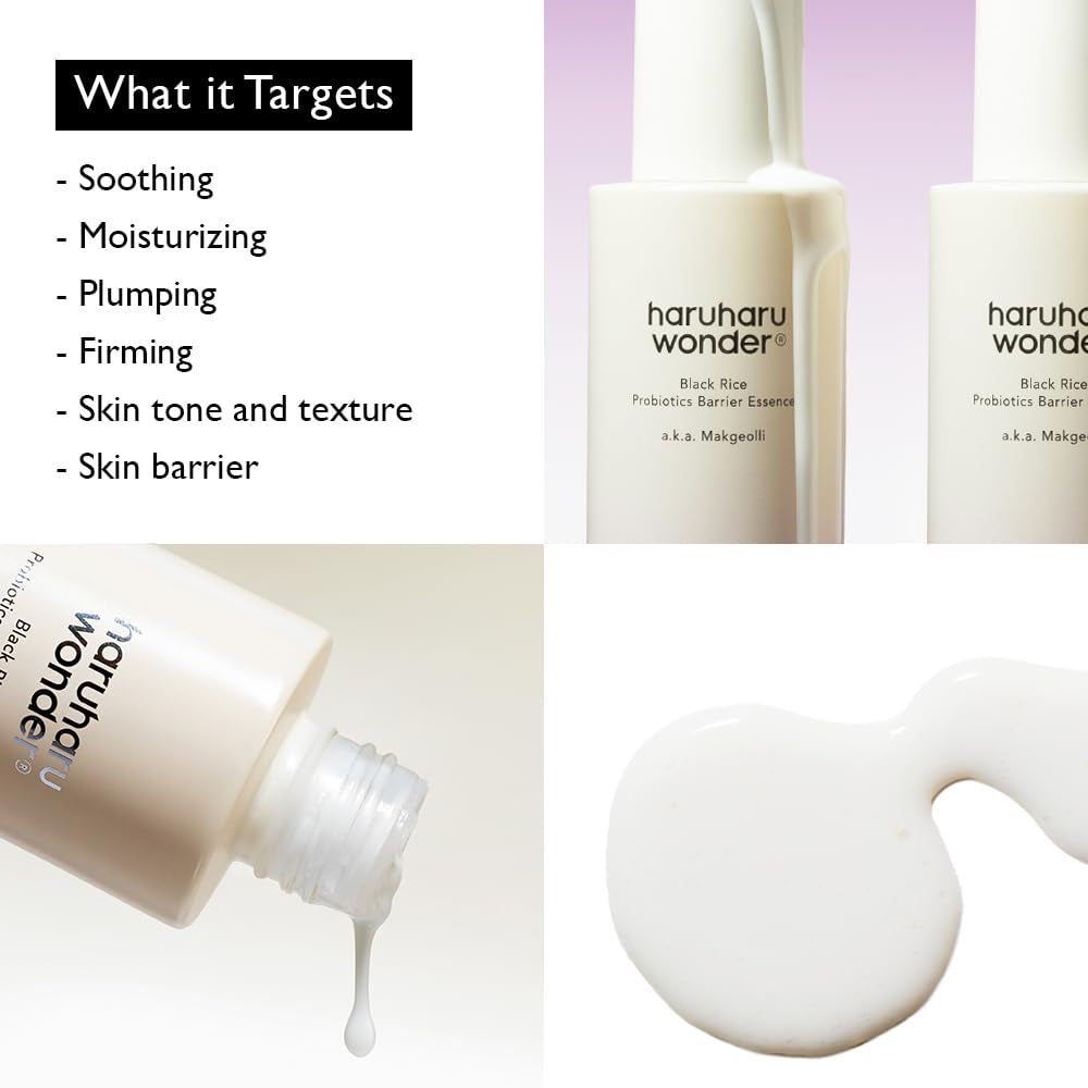 Wonder Black Rice Probiotics Barrier Essence 1.01 Fl. Oz., Travel Size Essence Toner to Strengthen Skin Barrier with Ceramides, Soothing, Moisturizing, Plumping, Korean Skincare