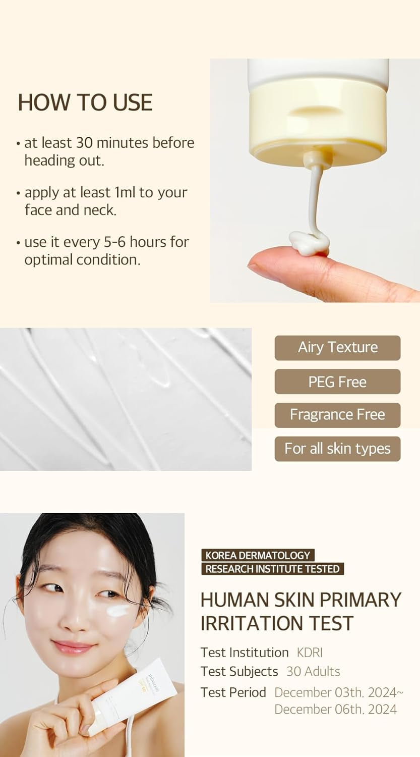Bean Sunscreen 1.69 Fl. Oz. / 50Ml SPF 50 Airy Texture Type Lightweight No White Cast for Face Korean Glass Skin Care