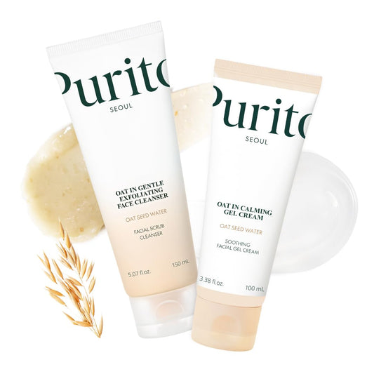 Oat Velvet Duo, Calming Gel Cream & Exfoliating Facial Polish, Non-Comedogenic Formula, Moisturizer, Cleanser, Mild Korean Skincare for All Skin Types 3.38+5.07 Fl.Oz