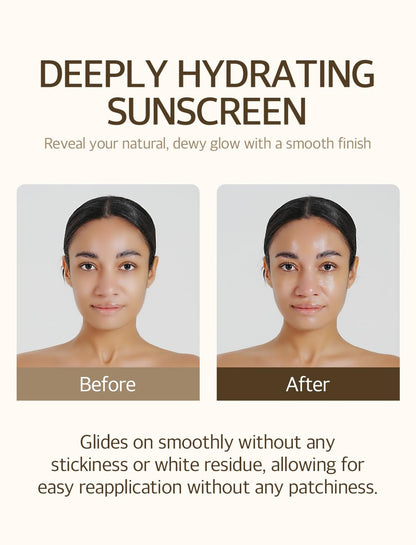 Bean Sunscreen 1.69 Fl. Oz. / 50Ml SPF 50 Airy Texture Type Lightweight No White Cast for Face Korean Glass Skin Care