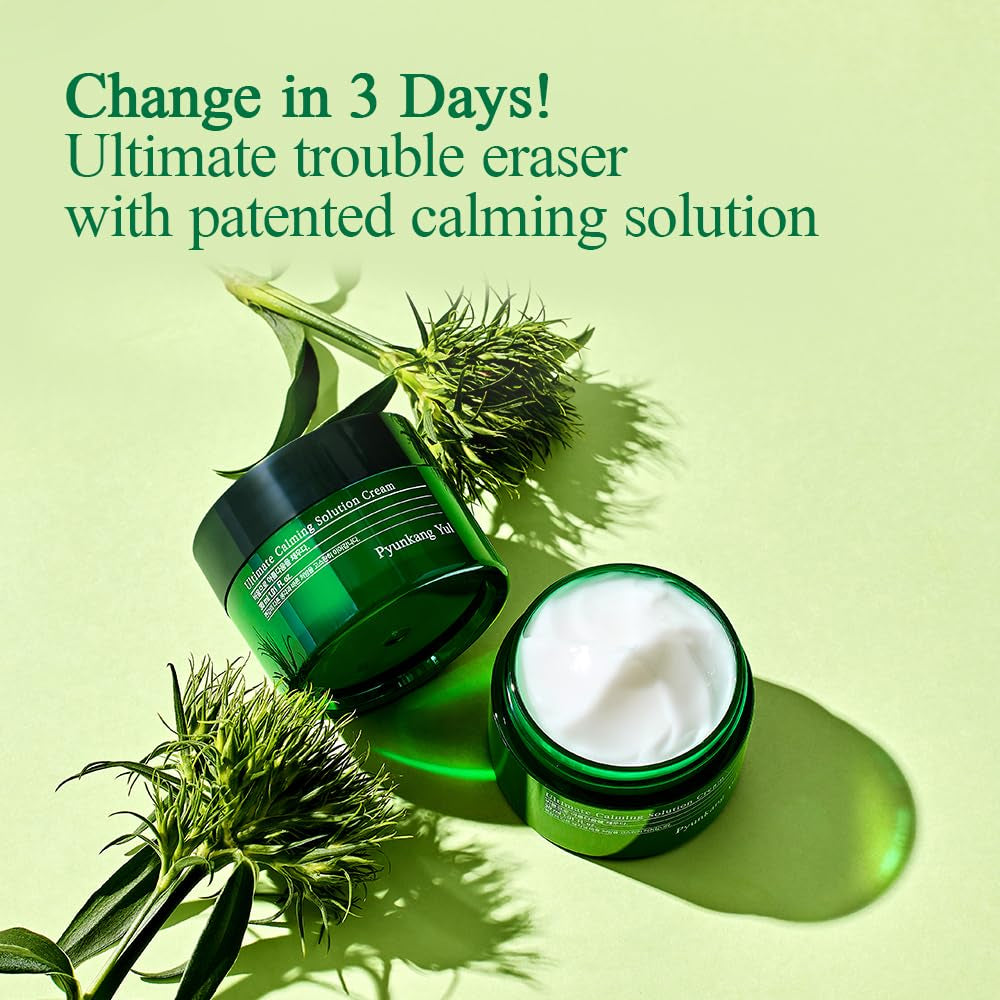 PKY Ultimate Calming Solution Cream for Sensitive Skin with Patented Ingredients, Moisturizer Intensely Calms & Soothes Redness with Cica & Tea Tree, Korean Skincare (1.01 Fl. Oz, 30Ml)