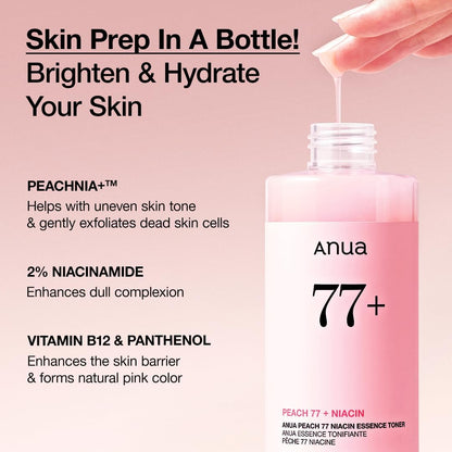 Peach 77 Niacin Essence Toner 250Ml / Brightening Toner for Face, Niacinamide, Panthenol, Ceramides, Facial Toner for Glass Skin, Korean Skin Care (8.45 Fl.Oz.)